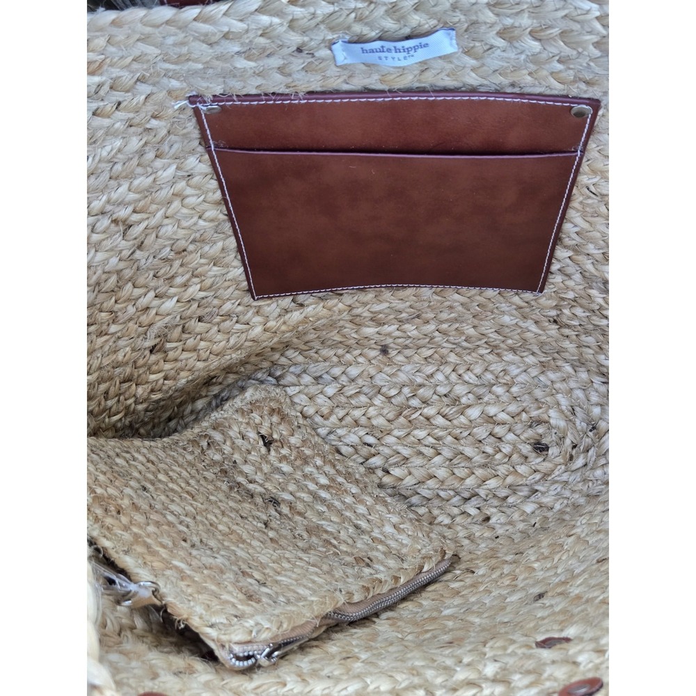 NWT Haute Hippie Woven Straw Tote And Pouch Shoulder Bag Boho Chic - Picture 9 of 15